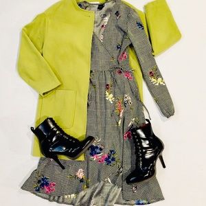 Kaari Blue Butterfly Floral Houndstooth Wrap Dress